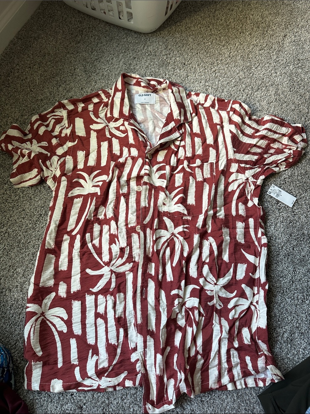 Old Navy Red and White Palm-Print Button-Down Shirt